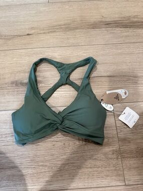 Prana Moss Green Twist-Front Racerback Swim Sports Bra